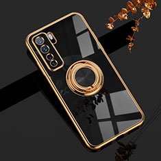 Ultra-thin Silicone Gel Soft Case Cover with Magnetic Finger Ring Stand AN1 for Huawei Nova 7 SE 5G Black