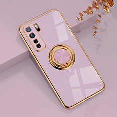 Ultra-thin Silicone Gel Soft Case Cover with Magnetic Finger Ring Stand AN1 for Huawei Nova 7 SE 5G Clove Purple