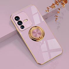 Ultra-thin Silicone Gel Soft Case Cover with Magnetic Finger Ring Stand AN1 for Vivo V23 Pro 5G Clove Purple