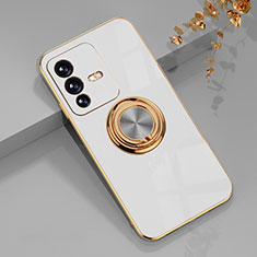 Ultra-thin Silicone Gel Soft Case Cover with Magnetic Finger Ring Stand AN1 for Vivo V23 Pro 5G White