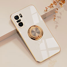 Ultra-thin Silicone Gel Soft Case Cover with Magnetic Finger Ring Stand AN1 for Xiaomi Poco F3 5G White