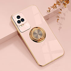 Ultra-thin Silicone Gel Soft Case Cover with Magnetic Finger Ring Stand AN1 for Xiaomi Poco F4 5G Rose Gold