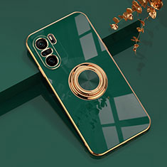 Ultra-thin Silicone Gel Soft Case Cover with Magnetic Finger Ring Stand AN1 for Xiaomi Redmi K40 5G Green