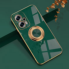 Ultra-thin Silicone Gel Soft Case Cover with Magnetic Finger Ring Stand AN1 for Xiaomi Redmi Note 11T Pro 5G Green