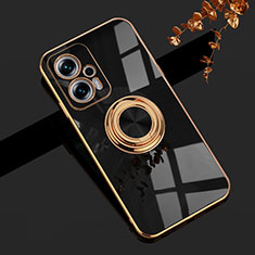 Ultra-thin Silicone Gel Soft Case Cover with Magnetic Finger Ring Stand AN1 for Xiaomi Redmi Note 11T Pro+ Plus 5G Black