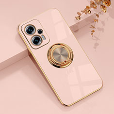 Ultra-thin Silicone Gel Soft Case Cover with Magnetic Finger Ring Stand AN1 for Xiaomi Redmi Note 11T Pro+ Plus 5G Pink