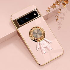 Ultra-thin Silicone Gel Soft Case Cover with Magnetic Finger Ring Stand AN2 for Google Pixel 7 Pro 5G Rose Gold