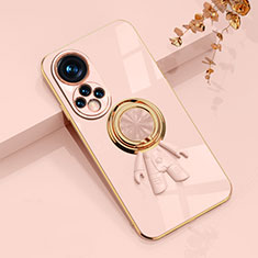 Ultra-thin Silicone Gel Soft Case Cover with Magnetic Finger Ring Stand AN2 for Huawei Honor 50 Pro 5G Rose Gold