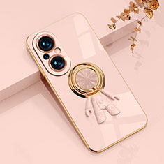 Ultra-thin Silicone Gel Soft Case Cover with Magnetic Finger Ring Stand AN2 for Huawei Honor 50 SE 5G Rose Gold