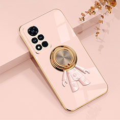 Ultra-thin Silicone Gel Soft Case Cover with Magnetic Finger Ring Stand AN2 for Huawei Honor V40 5G Rose Gold