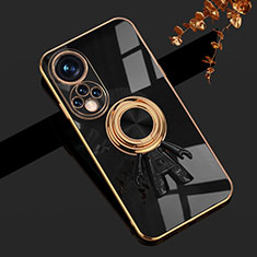 Ultra-thin Silicone Gel Soft Case Cover with Magnetic Finger Ring Stand AN2 for Huawei Nova 9 Black