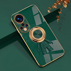 Ultra-thin Silicone Gel Soft Case Cover with Magnetic Finger Ring Stand AN2 for Huawei Nova 9 Pro Green