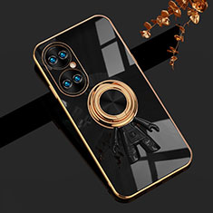 Ultra-thin Silicone Gel Soft Case Cover with Magnetic Finger Ring Stand AN2 for Huawei P50 Black