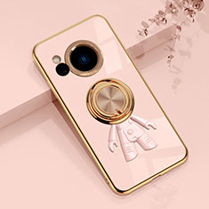 Ultra-thin Silicone Gel Soft Case Cover with Magnetic Finger Ring Stand AN2 for Sharp Aquos R8s Rose Gold