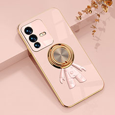 Ultra-thin Silicone Gel Soft Case Cover with Magnetic Finger Ring Stand AN2 for Vivo V23 5G Pink