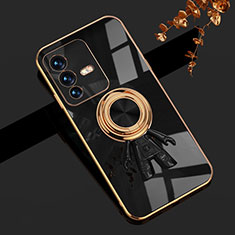 Ultra-thin Silicone Gel Soft Case Cover with Magnetic Finger Ring Stand AN2 for Vivo V23 Pro 5G Black