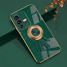 Ultra-thin Silicone Gel Soft Case Cover with Magnetic Finger Ring Stand AN2 for Vivo V23 Pro 5G Green