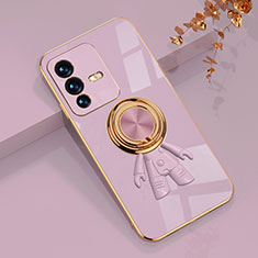 Ultra-thin Silicone Gel Soft Case Cover with Magnetic Finger Ring Stand AN2 for Vivo V23 Pro 5G Purple