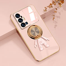 Ultra-thin Silicone Gel Soft Case Cover with Magnetic Finger Ring Stand AN2 for Vivo X70 Pro+ Plus 5G Pink