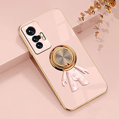 Ultra-thin Silicone Gel Soft Case Cover with Magnetic Finger Ring Stand AN2 for Vivo X70t Pink