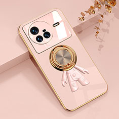 Ultra-thin Silicone Gel Soft Case Cover with Magnetic Finger Ring Stand AN2 for Vivo X80 5G Pink