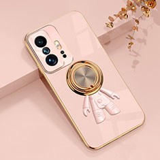 Ultra-thin Silicone Gel Soft Case Cover with Magnetic Finger Ring Stand AN2 for Xiaomi Mi 11T Pro 5G Pink