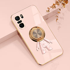 Ultra-thin Silicone Gel Soft Case Cover with Magnetic Finger Ring Stand AN2 for Xiaomi Poco F3 5G Pink