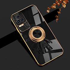 Ultra-thin Silicone Gel Soft Case Cover with Magnetic Finger Ring Stand AN2 for Xiaomi Poco F4 5G Black