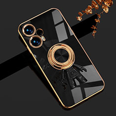 Ultra-thin Silicone Gel Soft Case Cover with Magnetic Finger Ring Stand AN2 for Xiaomi Poco F5 5G Black