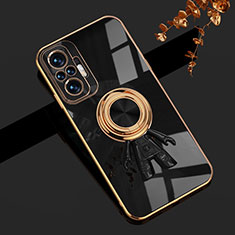 Ultra-thin Silicone Gel Soft Case Cover with Magnetic Finger Ring Stand AN2 for Xiaomi Redmi Note 10 Pro 4G Black