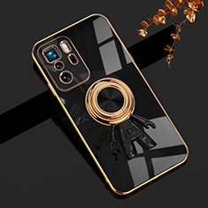 Ultra-thin Silicone Gel Soft Case Cover with Magnetic Finger Ring Stand AN2 for Xiaomi Redmi Note 10 Pro 5G Black
