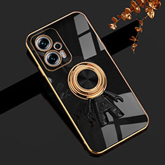 Ultra-thin Silicone Gel Soft Case Cover with Magnetic Finger Ring Stand AN2 for Xiaomi Redmi Note 11T Pro 5G Black