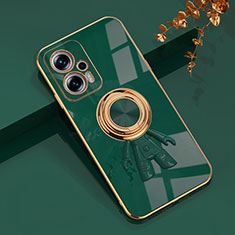 Ultra-thin Silicone Gel Soft Case Cover with Magnetic Finger Ring Stand AN2 for Xiaomi Redmi Note 11T Pro 5G Green