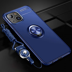 Ultra-thin Silicone Gel Soft Case Cover with Magnetic Finger Ring Stand for Apple iPhone 15 Plus Blue