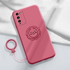 Ultra-thin Silicone Gel Soft Case Cover with Magnetic Finger Ring Stand for Huawei Honor 30 Lite 5G Red Wine