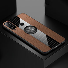 Ultra-thin Silicone Gel Soft Case Cover with Magnetic Finger Ring Stand for Huawei Honor Play4T Brown