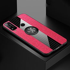 Ultra-thin Silicone Gel Soft Case Cover with Magnetic Finger Ring Stand for Huawei Honor Play4T Hot Pink