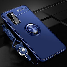 Ultra-thin Silicone Gel Soft Case Cover with Magnetic Finger Ring Stand for Huawei Honor V30 5G Blue