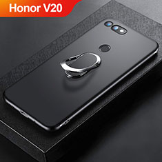 Ultra-thin Silicone Gel Soft Case Cover with Magnetic Finger Ring Stand for Huawei Honor View 20 Black