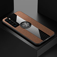 Ultra-thin Silicone Gel Soft Case Cover with Magnetic Finger Ring Stand for Huawei Nova 7 5G Brown