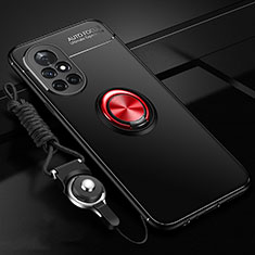 Ultra-thin Silicone Gel Soft Case Cover with Magnetic Finger Ring Stand for Huawei Nova 8 5G Red and Black