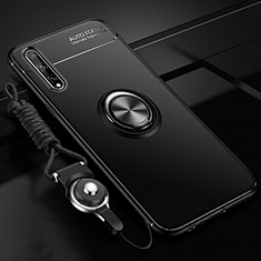 Ultra-thin Silicone Gel Soft Case Cover with Magnetic Finger Ring Stand for Huawei P smart S Black