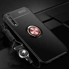 Ultra-thin Silicone Gel Soft Case Cover with Magnetic Finger Ring Stand for Huawei P smart S Gold and Black