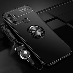 Ultra-thin Silicone Gel Soft Case Cover with Magnetic Finger Ring Stand for Oppo A11s Black