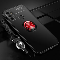 Ultra-thin Silicone Gel Soft Case Cover with Magnetic Finger Ring Stand for Oppo A11s Red and Black