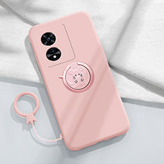 Ultra-thin Silicone Gel Soft Case Cover with Magnetic Finger Ring Stand for Oppo A1x 5G Pink