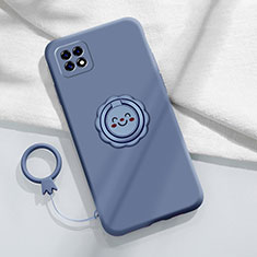 Ultra-thin Silicone Gel Soft Case Cover with Magnetic Finger Ring Stand for Oppo A53 5G Lavender Gray