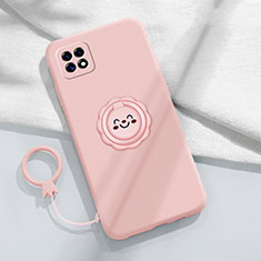 Ultra-thin Silicone Gel Soft Case Cover with Magnetic Finger Ring Stand for Oppo A53 5G Pink