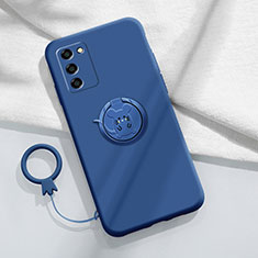 Ultra-thin Silicone Gel Soft Case Cover with Magnetic Finger Ring Stand for Oppo A55 5G Blue
