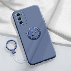 Ultra-thin Silicone Gel Soft Case Cover with Magnetic Finger Ring Stand for Oppo A55 5G Lavender Gray